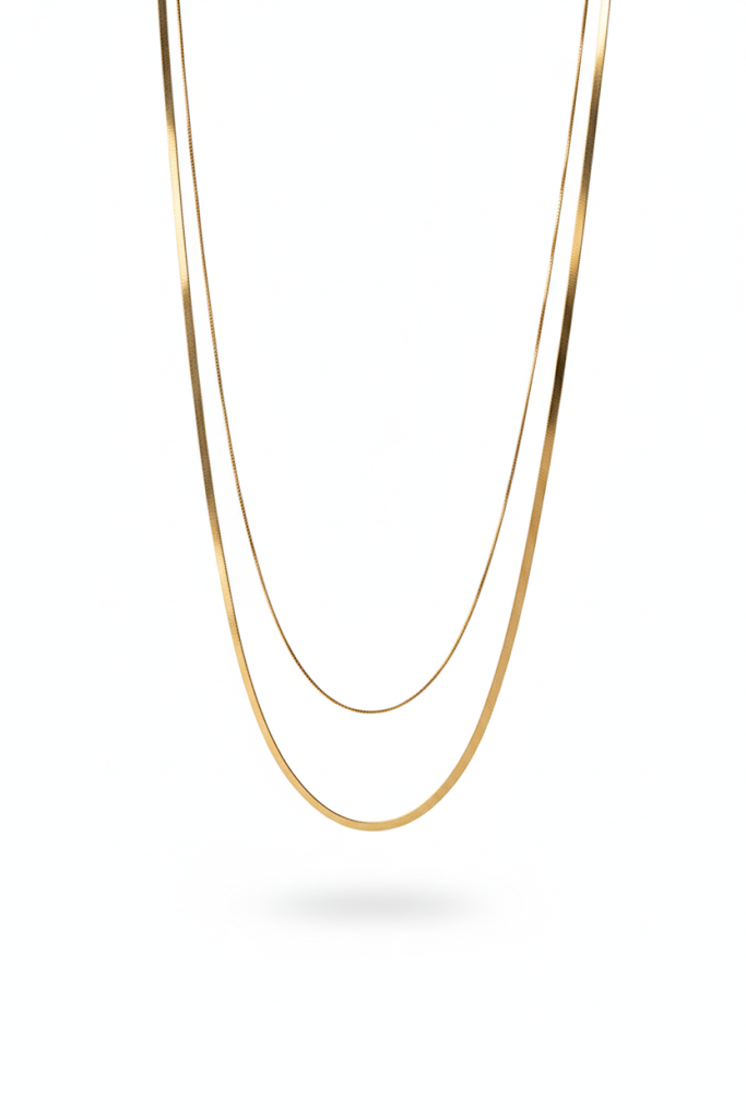 Stainless Steel Layered Snake Chain Necklace – Gold