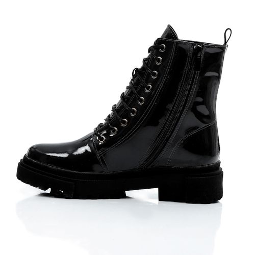 Faux Leather Ankle Boot - Black