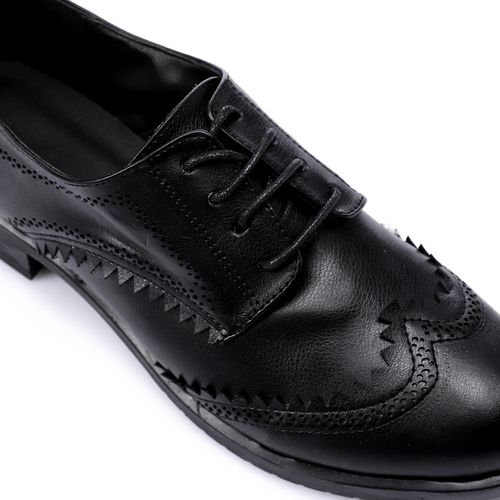 Faux Leather Brogue Oxford Shoes – Black