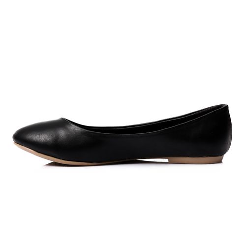 Faux Leather Round Toe Ballet Flats – Black