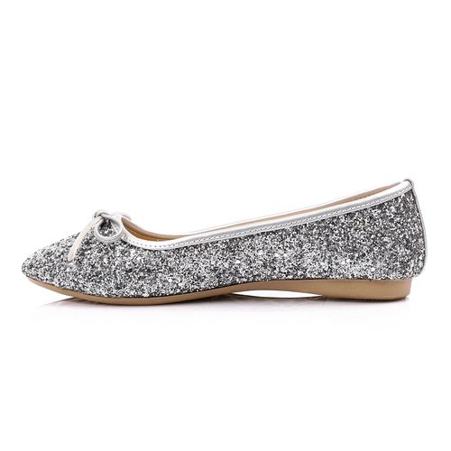 Glitter Ballet Flats with Bow – Silver