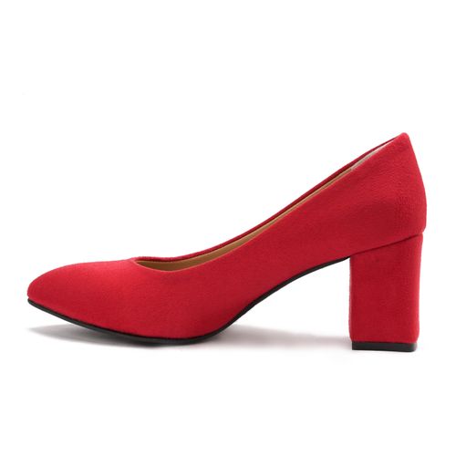 Suede Block Heel Pumps - Maroon