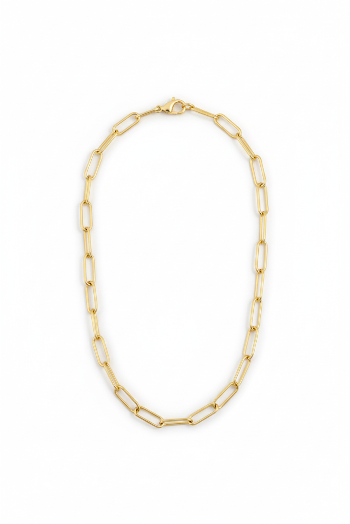 Stainless Steel Paperclip Chain Necklace – Gold