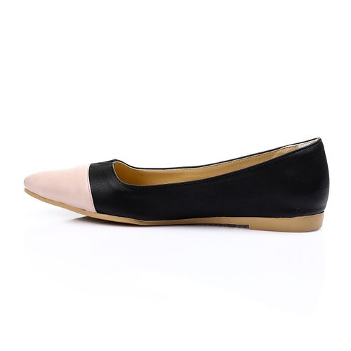 Faux Leather Color-Block Ballet Flats – Black & Nude