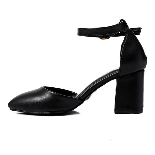 Faux Leather Heeled Shoes - Black
