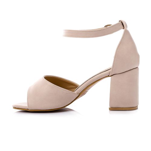 Suede Block Heel Sandals - Beige