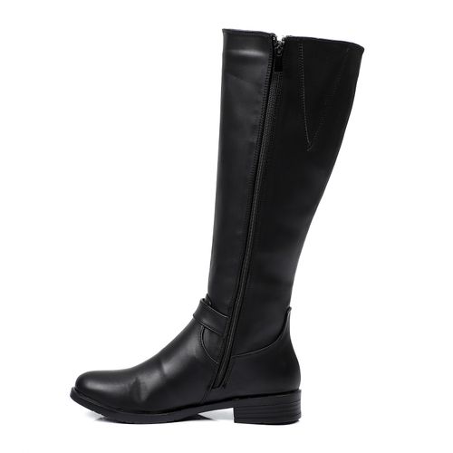 Faux Leather Knee Length Boot - Black