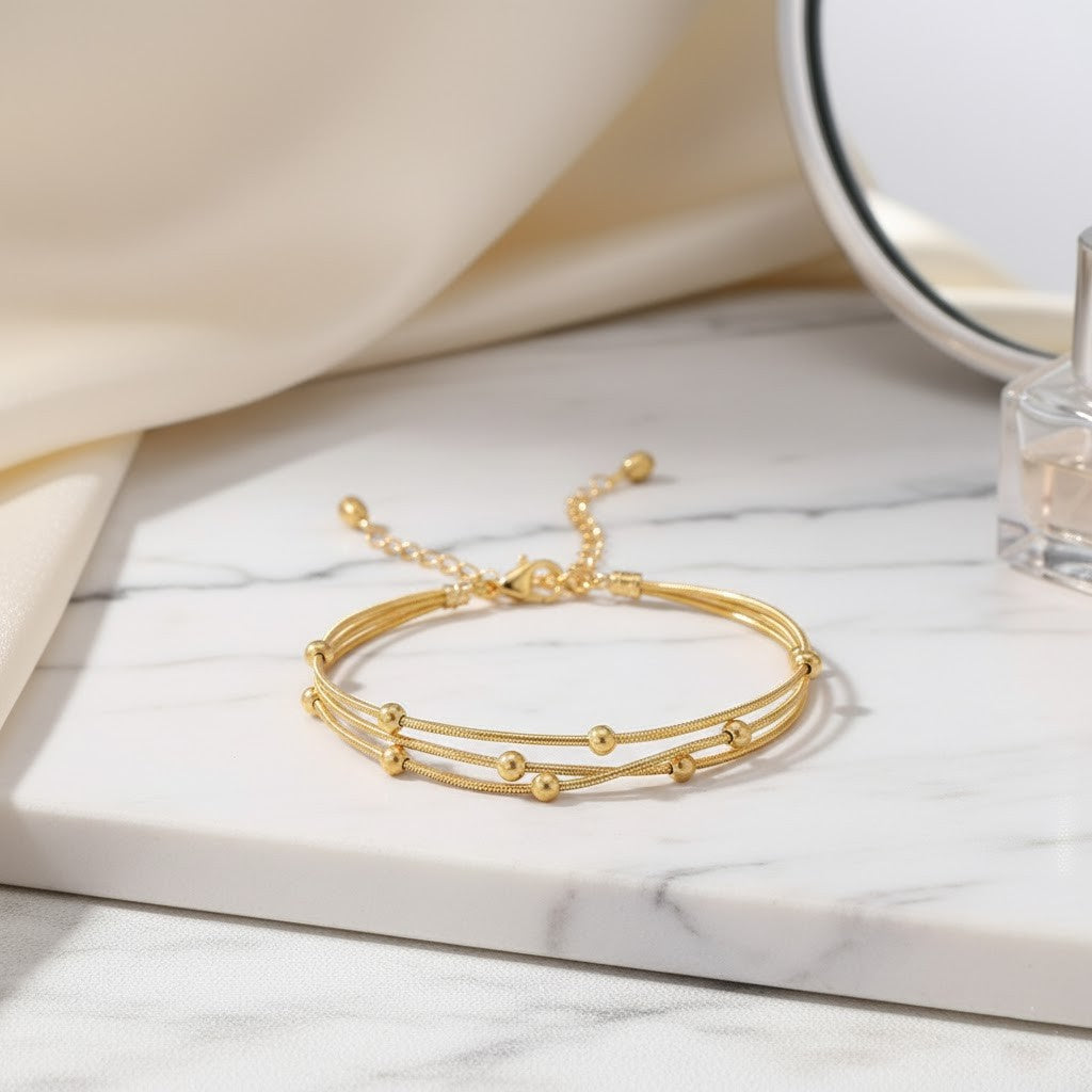 Stainless Steel Multi-Layer Beaded Bracelet – Gold