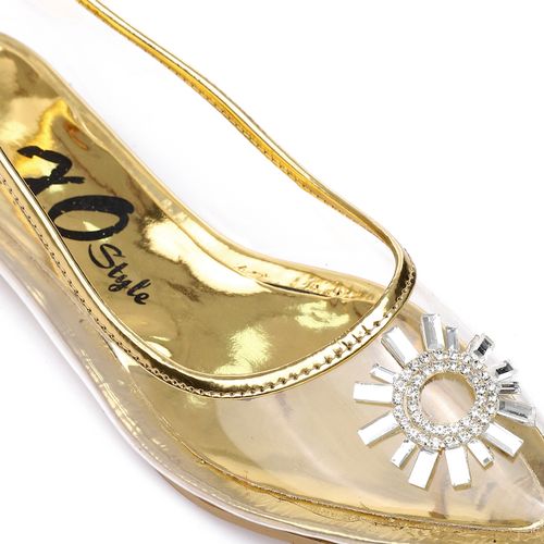 PVC Embellished Pointed Flats – Transparent Gold