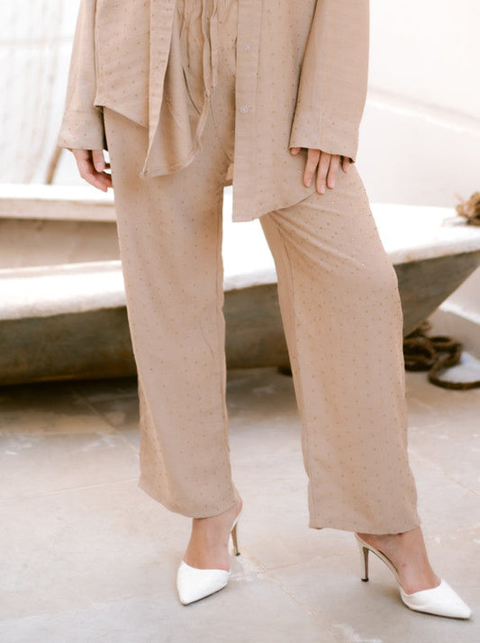 Linen Embellished Set - Beige