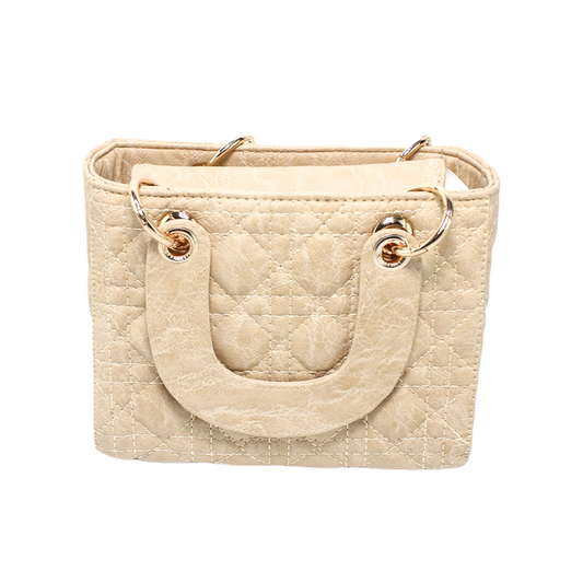 Faux Leather Elegant Hand Bag - Beige