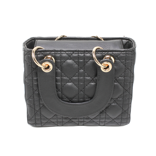 Faux Leather Elegant Hand Bag - Black