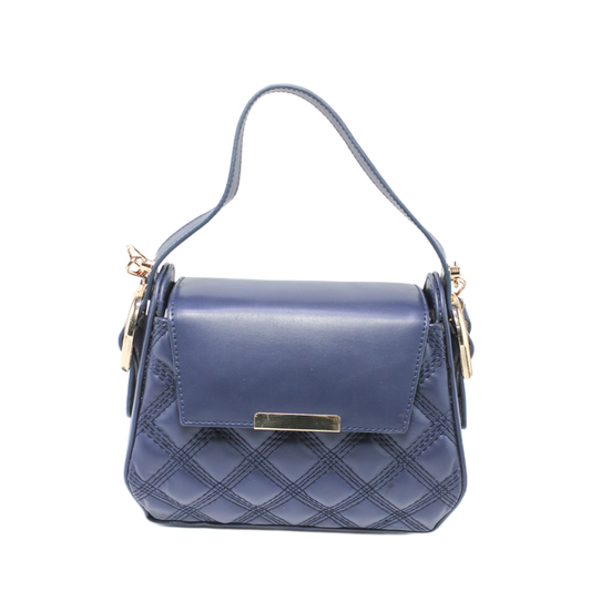 Faux Leather Mini Hand Bag - Navy Blue