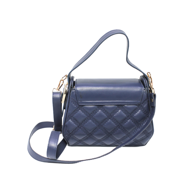 Faux Leather Mini Hand Bag - Navy Blue