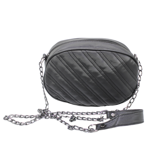 Faux Leather Cross Bag - Black