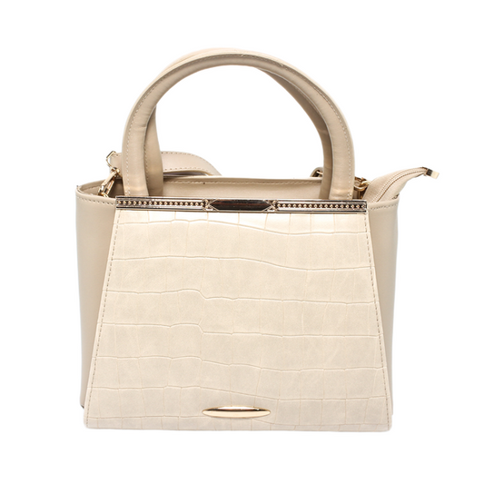 Hand bag With Cross Strap - Beige
