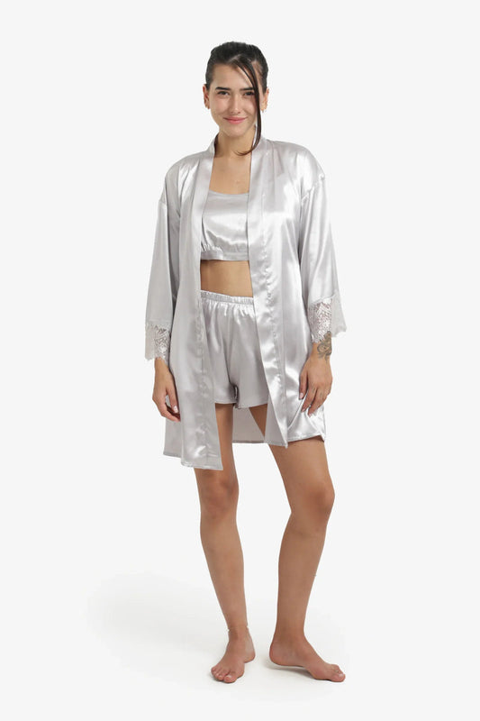 Satin Solid Robe – Silver