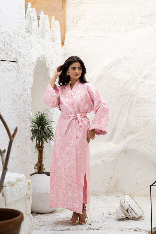 Brocade Floral Kimono – Pink