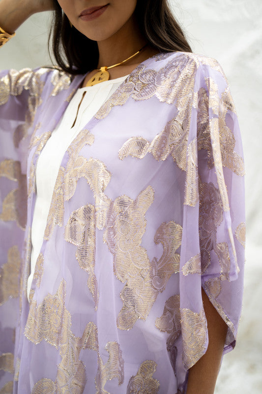 Indian Chiffon Embroidered Kimono - Lilac