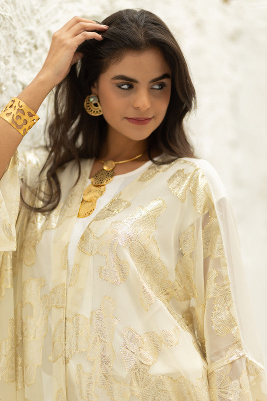 Indian Chiffon Embroidered Kimono – Off-White