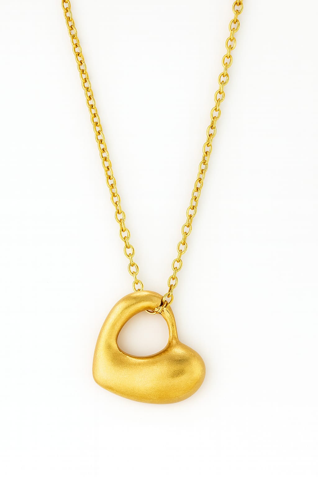 Stainless Steel 3D Matte Heart Pendant Necklace – Gold