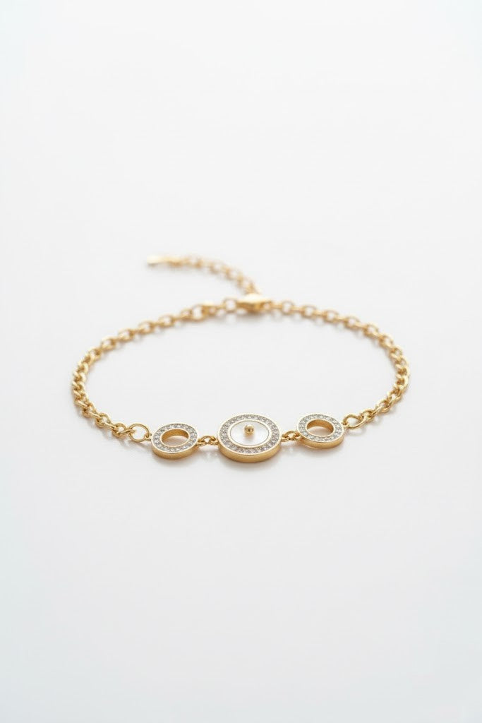 Stainless Steel Crystal Circle Charm Bracelet – Gold