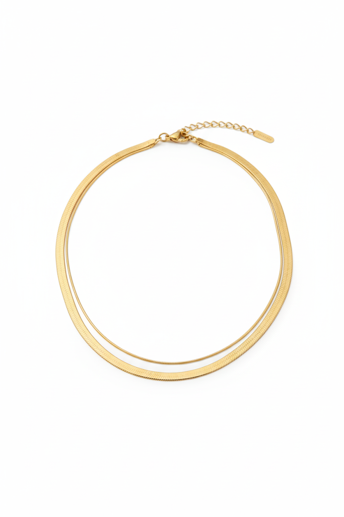 Stainless Steel Layered Flexible Flat Necklace – Gold