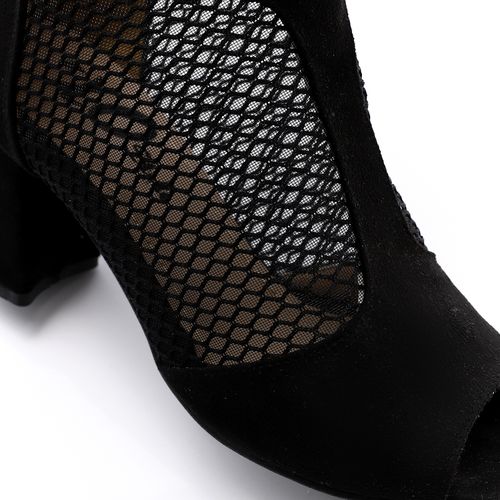 Suede and Mesh Peep-Toe Bootie Sandals - Black
