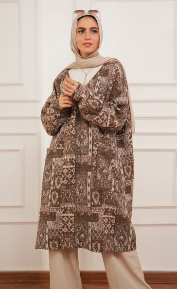 Knitted Wool Patchwork Tunic – Brown