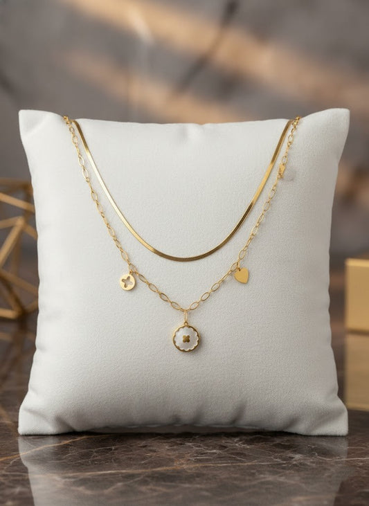 Stainless Steel Layered Snake & Charm Pendant Necklace – Gold