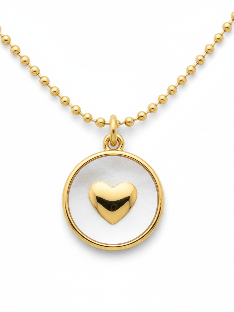Stainless Steel Circular Heart Pendant Necklace – Gold
