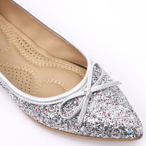 Faux Leather Glitter Ballet Flats - Silver