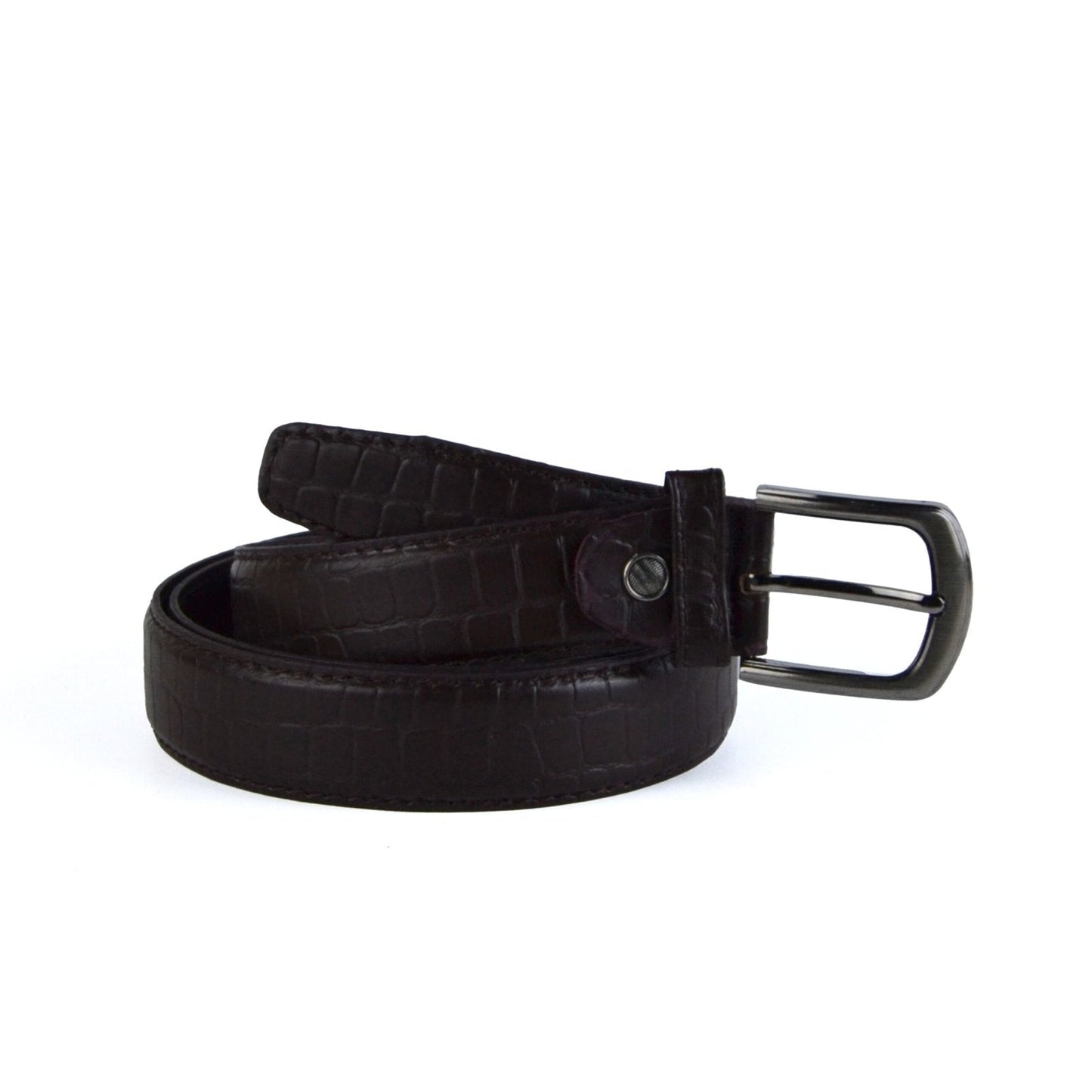 Leather Crocodile-Pattern Belt - Dark Brown