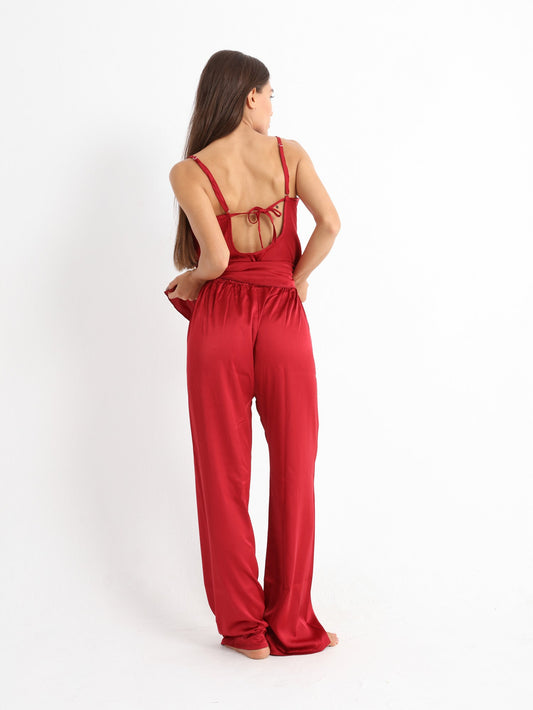 Royal Red Satin Pajama Set Wine Red