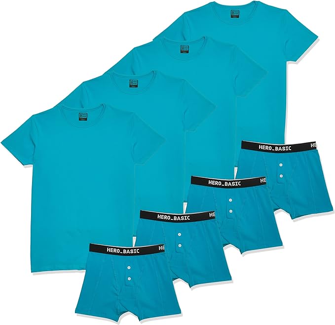 Cotton Solid Round Neck T-Shirt Set of 5 with Free Boxer – Turquoise