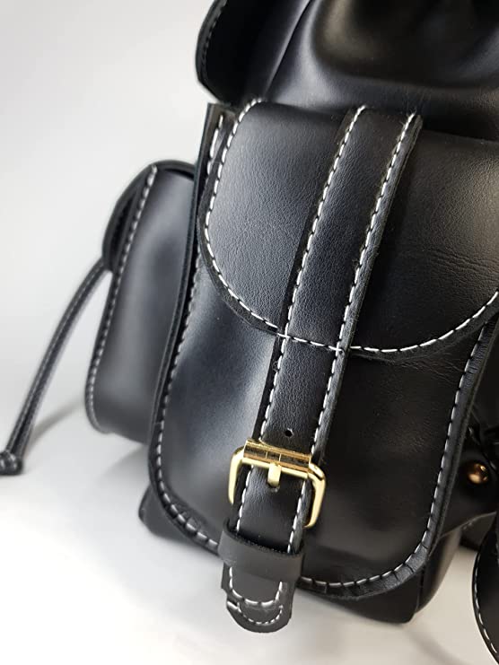 Vintage-Inspired Leather Backpack - Black