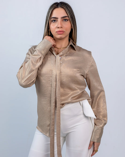 Satin Glossy Button-Down Shirt – Champagne