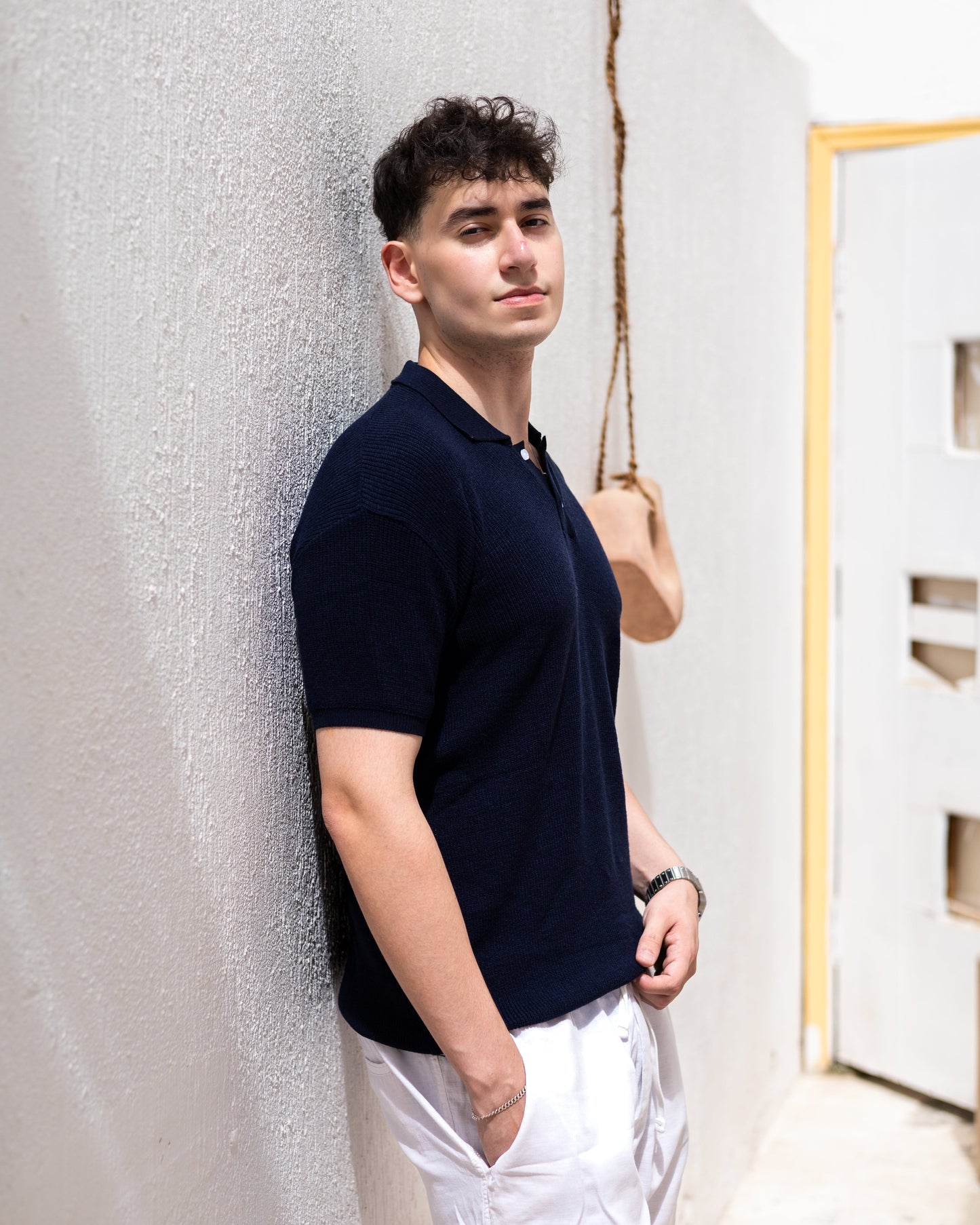 Knitted Polo T-Shirt - Navy Blue