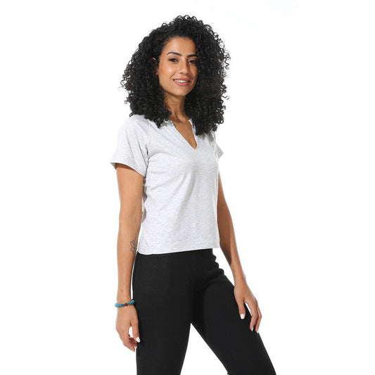 Half Sleeves Cotton Crossed T-Shirt - Chine Grey