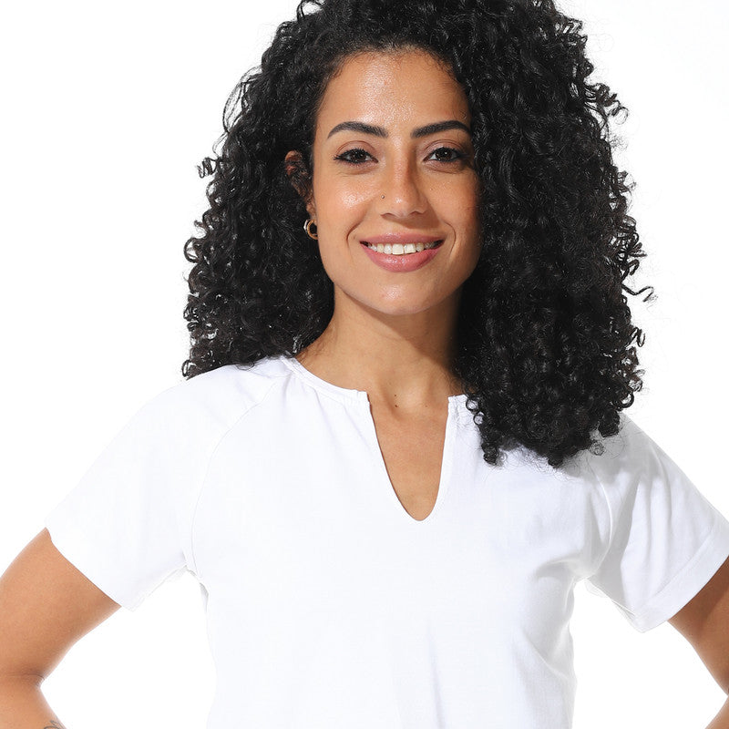Half Sleeves Cotton Crossed T-Shirt - White