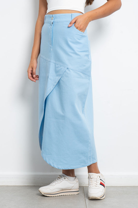 Midi Gabardine Skirt - Baby Blue
