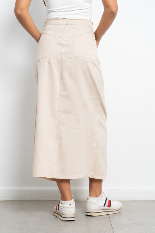 Midi Gabardine Skirt - Off White