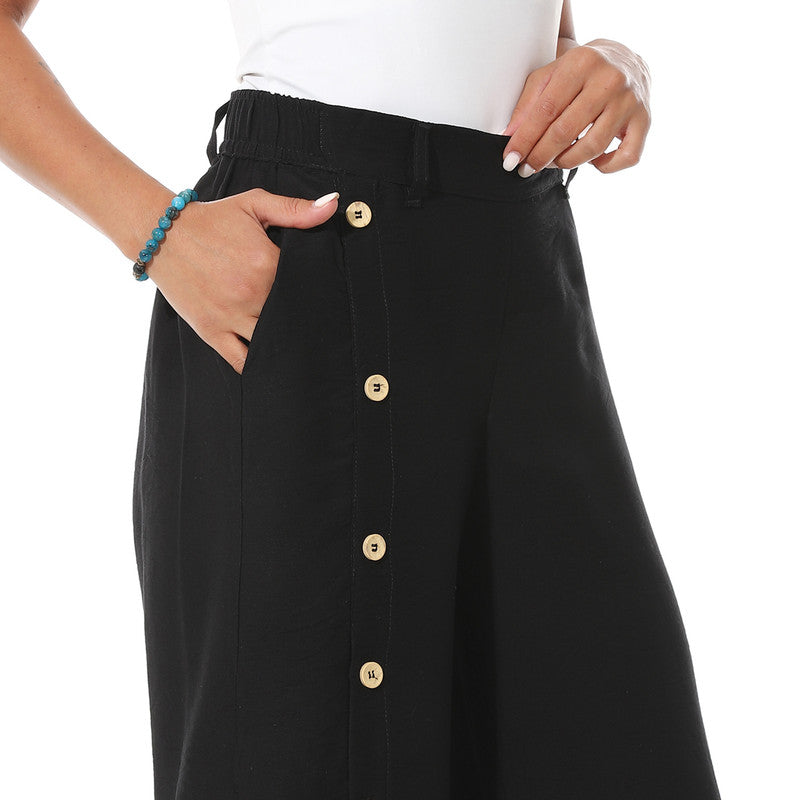 Buttons On One Leg Lenin Pants - Black