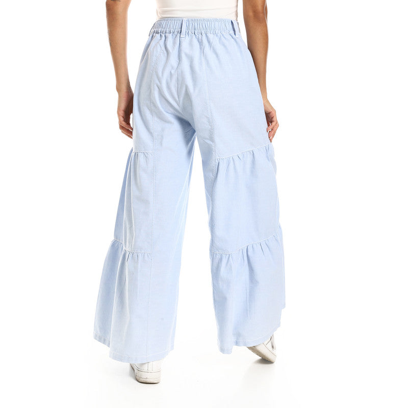 Wide-Leg Tiered Pants - Sky Blue