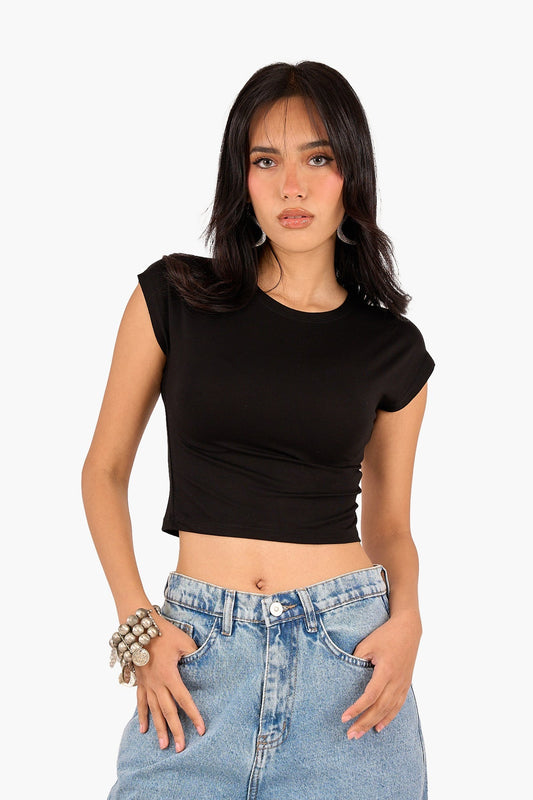 Cropped Crew Neck Viscose Top