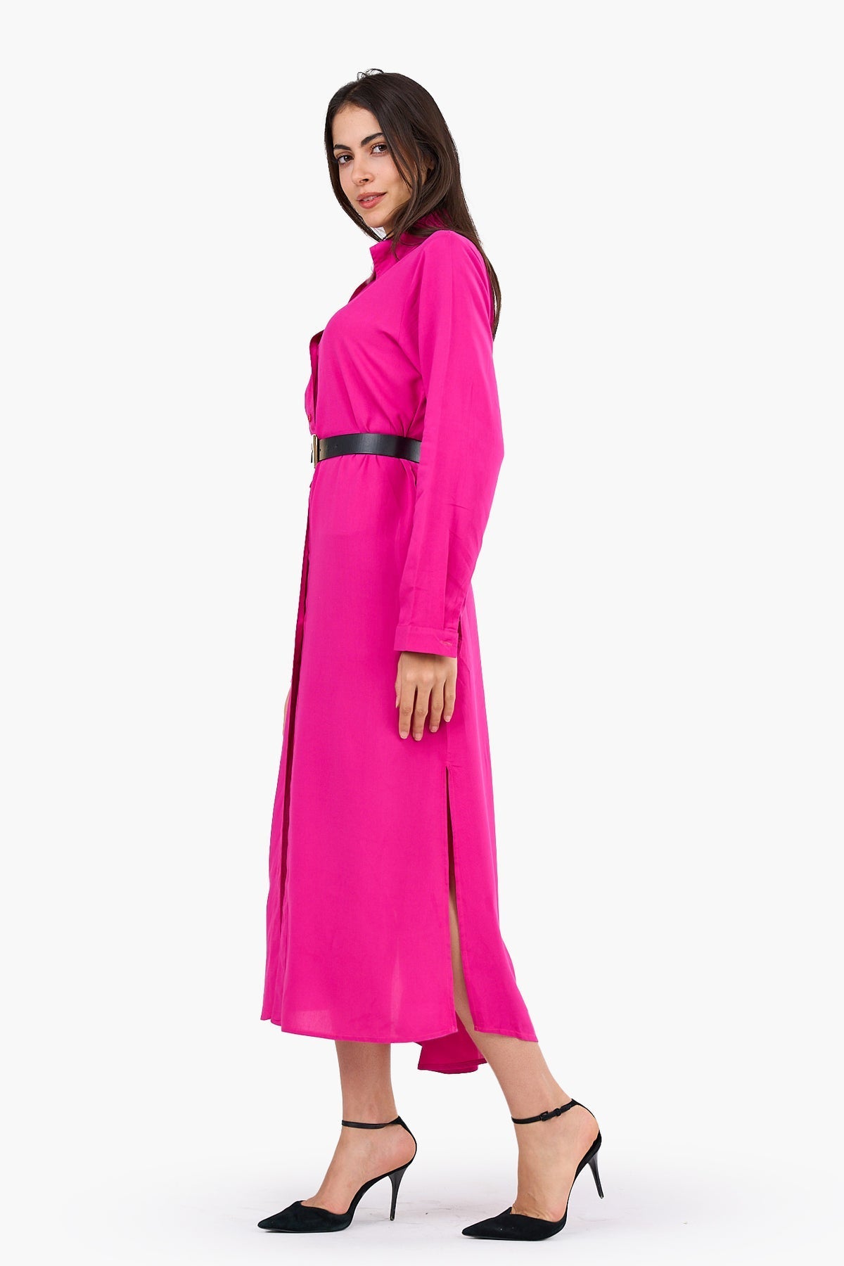 V-Collared Neck Shirt Dress