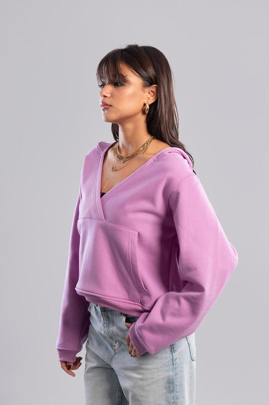 Cropped V-Neck Sweatshirt - Lavender