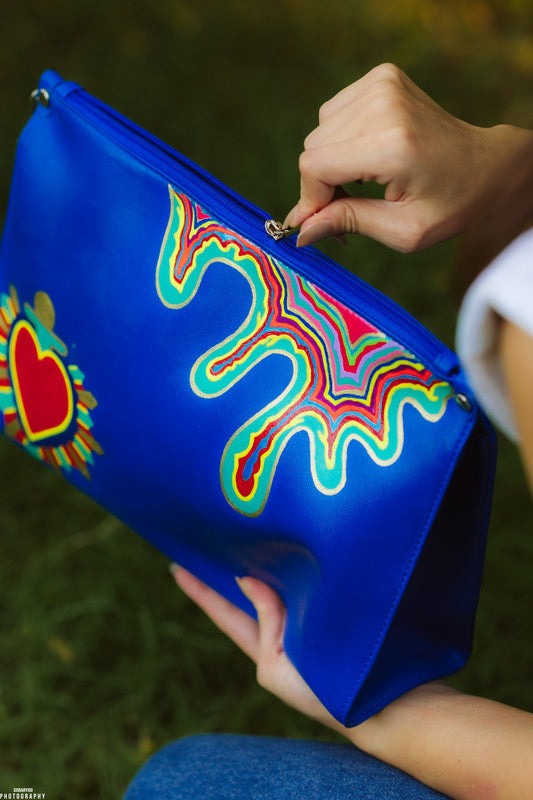 Faux Leather Clutch Bag - Blue