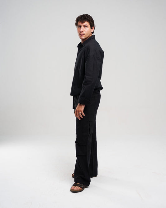Black Wide-Leg Linen Trousers