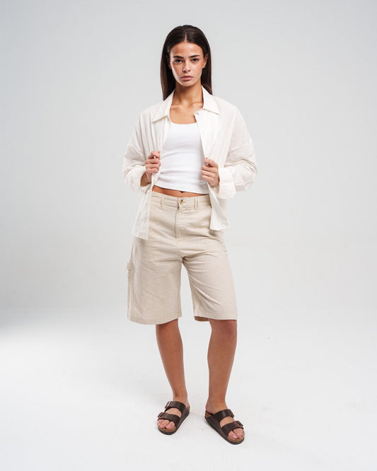 BEIGE LINEN SHORT